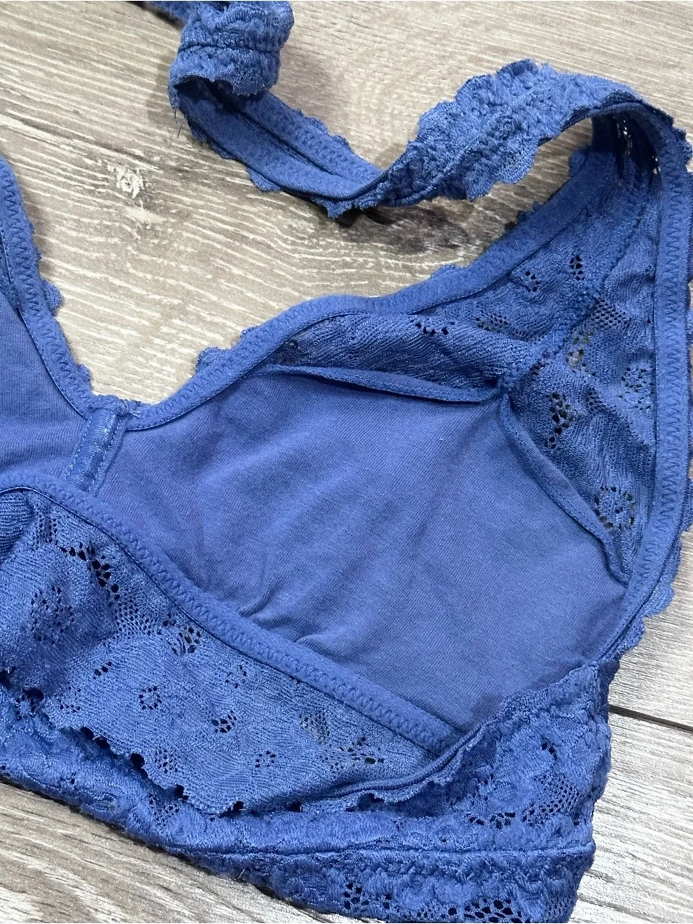 Aerie Floral Scalloped Lace Halter Bralette Cornflower Blue